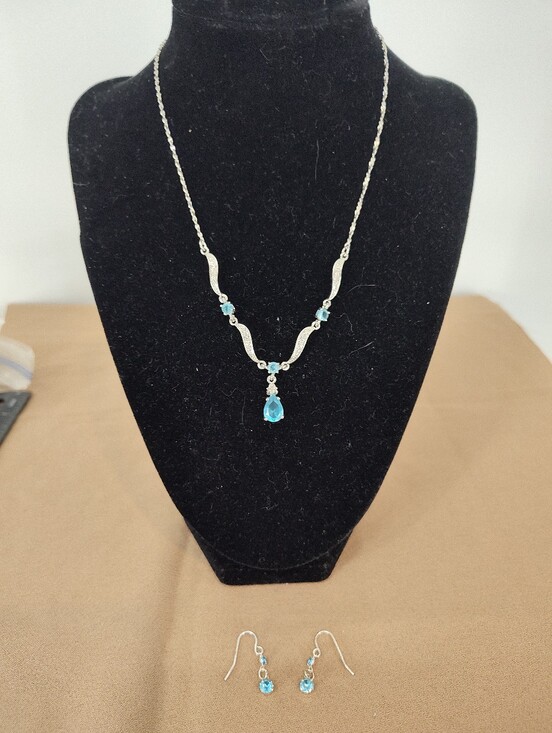 Avon Jewelry - Avon Silver-Tone Necklace and Earrings with Bright Blue Stones